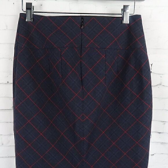 EXPRESS NAVY & RED PLAID PENCIL SKIRT SIZE 0 - Picture 10 of 12